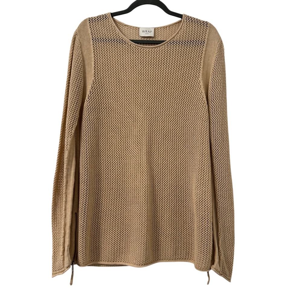 Wrap London Womens Mesh Stitch Sweater Size 14 Tan Organic Cotton Coastal Casual
